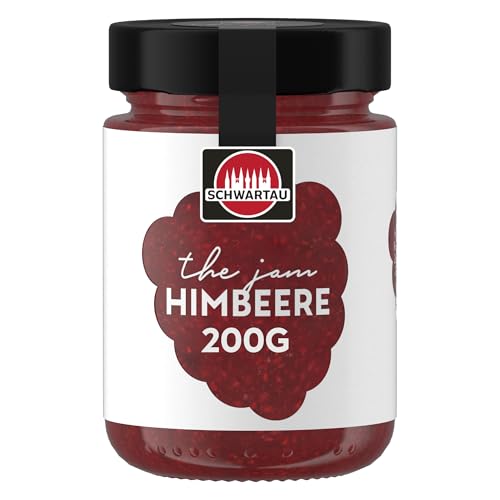 Schwartau The Jam Himbeere | Premium Konfitüre mit 60% Fruchtanteil | Zuckerreduzierter, fruchtiger Frühstücksaufstrich aus besten Himbeeren für Gebäck, Croissants, Desserts und Brunch-Momente | 220 g