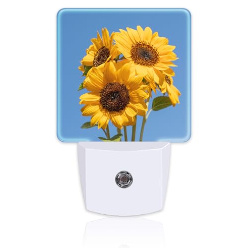 Image of Blooming Sunflowers Night Light Plug into Wall, Summer Blue Sky Sunflower Dusk to Dawn Night Light,0.5w Energy Saving Sleep Friendly Nightlights for Kids Boys Girls Home