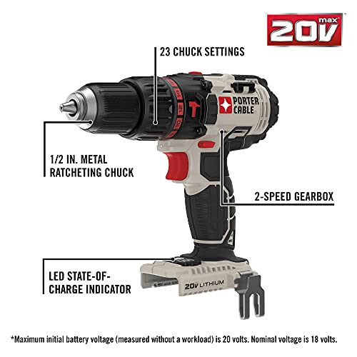 Porter-Cable 20V Max* Hammer Drill, Tool Only (Pcc620B),Black Gray #TOP1