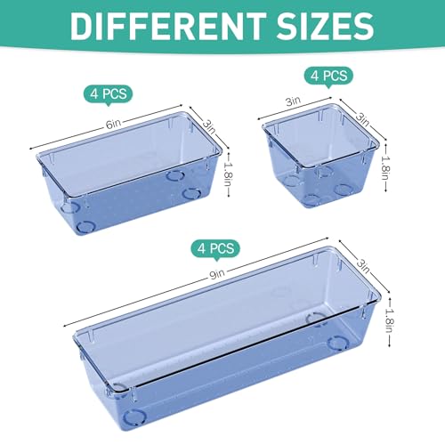 Image of WOWBOX 6 Pack Clear Drawer Organizer Set, Acrylic Drawer Storage Trays, Storage Bins for Makeup, Cosmetics, Jewelries, Utensils, Gadgets, Office, Dark Blue