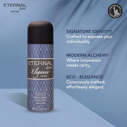 Eternal Love - Elegance for Men | Woody Body Spray for Man | Citrus & Floral Scent | Long-Lasting Perfume | Classic, Confident & Powerful | Ideal for Work, Travel & Parties | Gift for Him | 200 ml