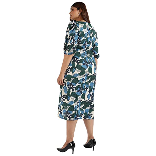 Image of Instafab Plus Women's Multicolour Printed Midi Length Short Sleeve Regular Fit Wrap Dress for Casual Wear | Modern Clothing Dress Crafted with Comfort Fit for Everyday Wear, 3XL