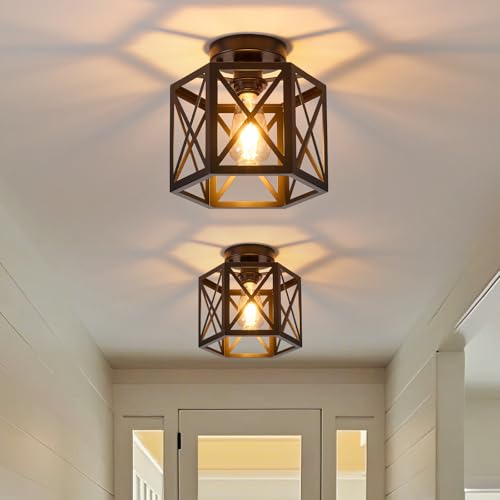 XSDeTu 2 Pack Farmhouse Semi Flush Mount Ceiling Light, Industrial
