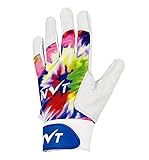 NVT (1-Pair) Premium Pro Player Baseball Batting Gloves, Stable and Strong Grip Men Batting Gloves, Durable Leather on Palm, White with Multi Color Patch and Stripes Men (Extra Large XL Size).