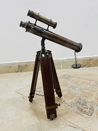 Telescopio náutico artesanal de latón 14" con trípode ajustable de madera miniatura 2