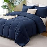 CozyLux Oversized Queen Comforter Set, 3-Piece Box-Stitched, Navy Blue