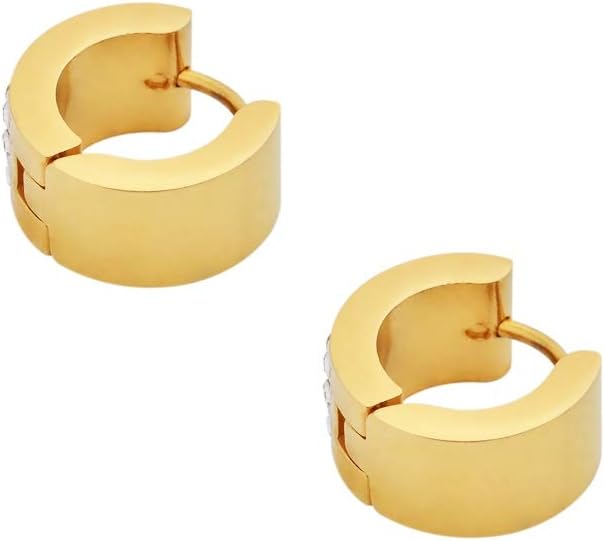 Edforce Stainless Steel Women's 3 Rows of 8 AAA Cubic Zirconia Stones Huggie Hoop Earrings - Image 4