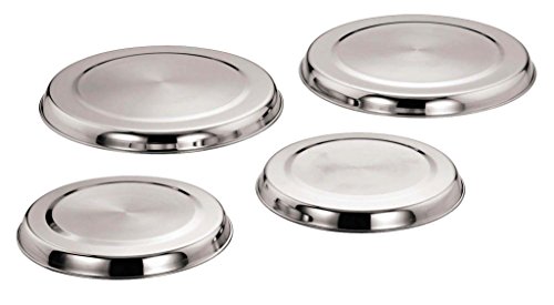 4PC HOB RING COVER PROTECTOR SET OF COLOUR STAINLESS STEEL METAL ELECTRIC COOKER - Silver