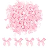 AOZUO Mini Satin Ribbon Bows (100pcs), 2.75in Pre-Tied Twist Ties for Gift Wrapping & Decorations - Perfect for Weddings, Parties, Christmas, Baby Showers (Pink)