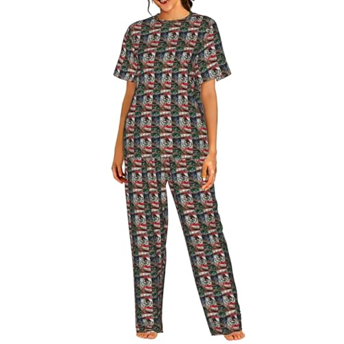 Pyjama court femme anti-chaleur imprimé drapeau américain mexicain