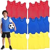 Eorbow 18 Packs Youth Team Pinnies, Kids Scrimmage Training Vest, Training Pennies, Jerseys Mesh Practice Vests for Basketball, Soccer, Football, Volleyball, 3 Colors