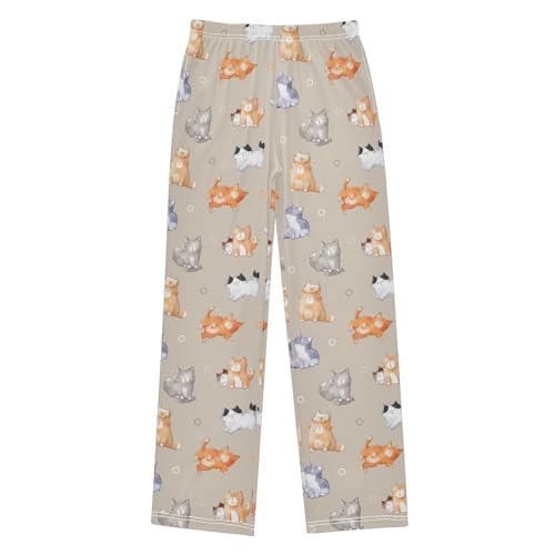 Funny Cats Boys Long Pants Soft Trousers Elastic Waist Kids Lounge Bottoms with Pockets S-XL