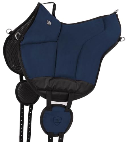 Equinate Reitpad Toledo aus Mikrofaser Navy - Bareback Pad mit pflegeleichter Neopren Unterseite - Reitkissen Baumloser Sattel