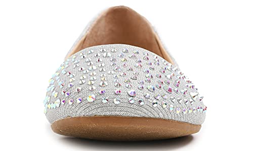 FEVERSOLE Women's Rhinestone Flat Shoes Sparkly Embellished Party Wedding Dress Ballets2