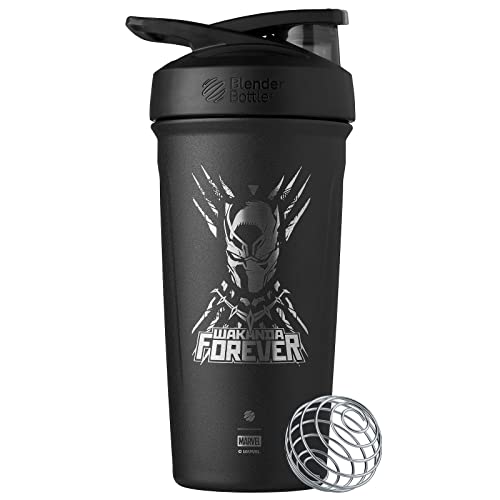 Image of BlenderBottle Marvel Sport Insulated Stainless Steel Shaker Bottle with Wire Whisk, 24-Ounce, Wakanda Forever - Protein Shakes & Hydration for Athletes & Fitness Enthusiasts, Easy Mixing, Keeps Drinks Cold, Lockable Lid