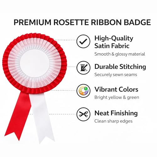 Image of NEXGEN Trends Double Line Satin Award Badge for School Sports Day, Annual Day & Prize Distribution | Premium Ribbon Badge with Safety Pin | Pack of 10 (Red-White)