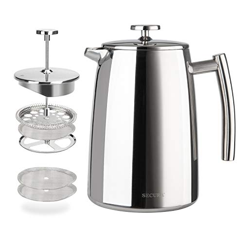 Secura French Press Coffee Maker, 34-Ounce, 304 Stainless Steel Insulated Coffee Press with Extra Screen by Secura - Used condition - US$28.02