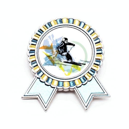 Broche aquarelle ski acrobatique en métal M, l'accessoire idéal sur les pistes de sports d'hiver