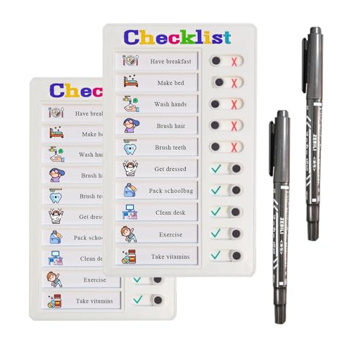 2 pcs Chore Chart for Kids Multiple Kids ADHD Tools Checklist Board Routine Schedule (Checklist)