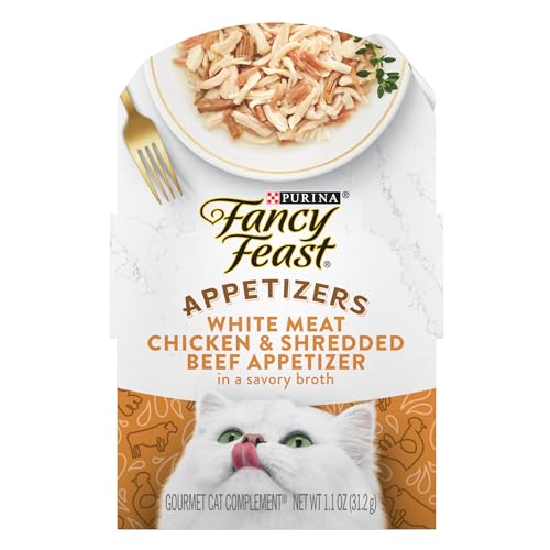 Image of Purina Fancy Feast Appetizers Lickable Grain Free Cat Food Topper White Meat Chicken and Shredded Beef Appetizer - (Pack of 10) 1.1 oz. Trays
