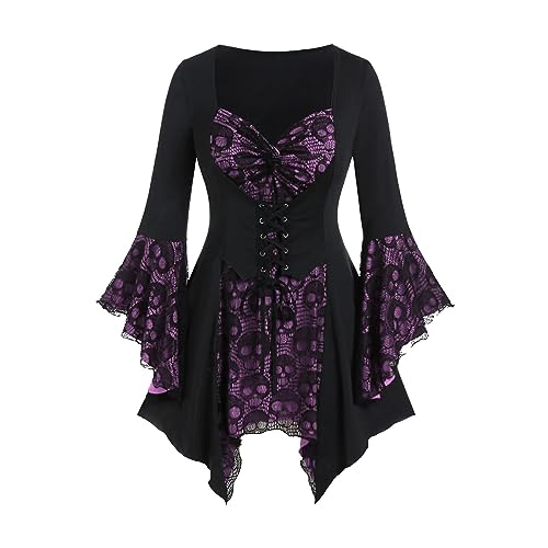 Womens Medieval Lace Tops Blouses for Women Spaghetti Strap 3/4 Butterfly Bell Sleeve Long Victorian Gothic Shirts 2025