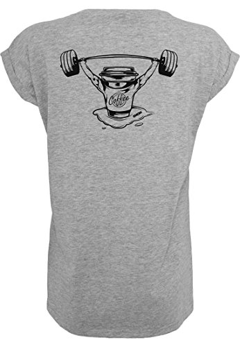 T-shirt EMOM Barbell & Coffee pour femme, col rond décontracté gris clair