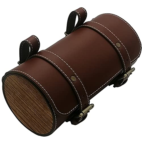 Wuyan Motorcycle Fork Bag Bike Handlebar Leather Bags With Wood Under Seat Retro Classical Mountain Mtb Road Bike Leather Bag For Cell Phone，Saddle Tail Rear Pouch Seat Storage Bag (Red Brown) #TOP13