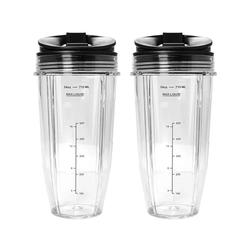 Y21A Paquete De 2 Vasos De Repuesto De 24 Onzas Con Tapa Con Boquilla, Compatible Con Nutri Ninja Licuadoras Auto IQ Series Con BL450/BL454/BL456/BL480/BL481