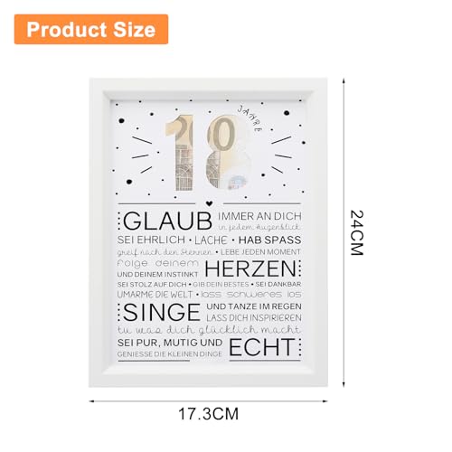 APOMOONS 18.Geburtstag Geldgeschenk, Bilderrahmen Geldgeschenk, 18. Geburtstag Mädchen, Deko 18. Geburtstag Junge, Geldgeschenk Geburtstag, Geschenke zum 18 Geburtstag Mädchen（22.5x17.3x1.2CM