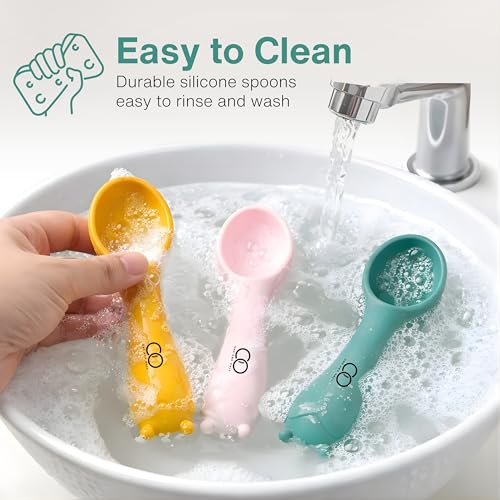 Image of Baby Training Spoon Set, Multicolor-3 Silicone Spoon for Baby 6 to 12 Months, 3 Pc, Self Feeding Cutlery for Puree Snacks and Daily Meals, Daily Feeding Essential
