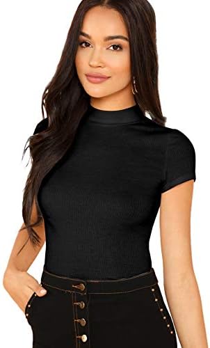 SheIn Women's Mock Neck Short Sleeve 