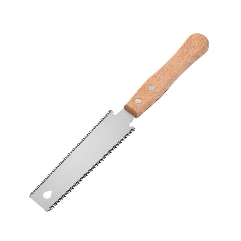 Sierra de mano japonesa de doble filo, sierra de madera de dientes finos de doble cara, 11/17 TPI para bricolaje, pequeña sierra de tracción manual con mango de madera para cortes de precisión y a ras