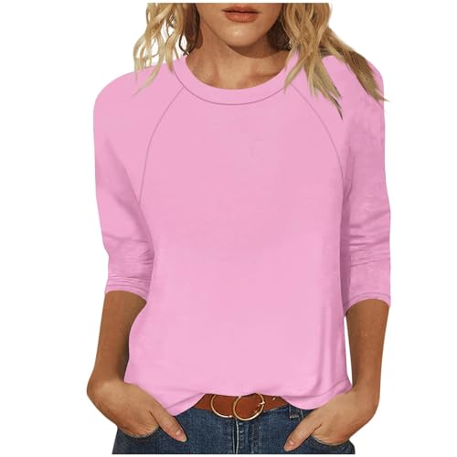 Jersey de manga 3/4 para mujer, manga raglán, camiseta de manga larga, impresión personalizada, impresión frontal, blusa de manga larga con texto en la foto, Rosa., L