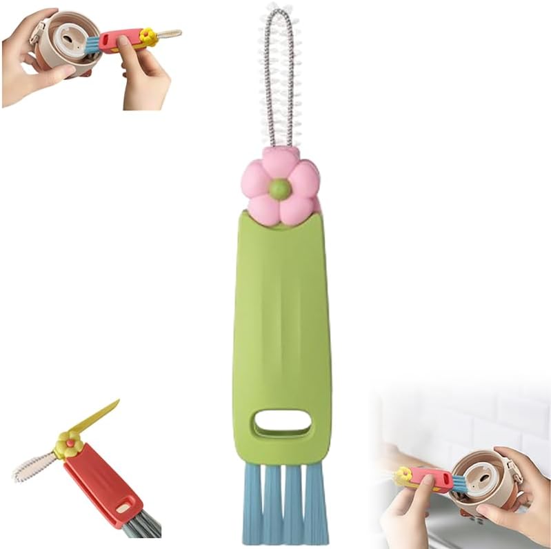 Cepillos de limpieza de tapa 3 en 1, herramientas de limpieza de botellas de aislamiento multifuncional, limpiador multiusos de silicona para tazas,