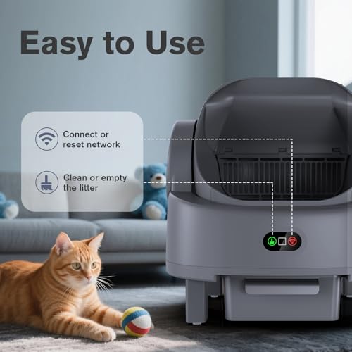 Image of Self Cleaning Cat Litter Box, Open-Top Large Automatic Litter Box for Multiple Cats with Safety Sensors, Includes Liner Bags and Litter Mat Light Grey