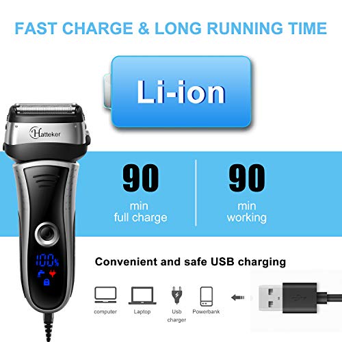 Hatteker Men's Electric Shaver Foil Shaver Wet Dry with Pop Up Trimmer Cordless - Thumbnail 3