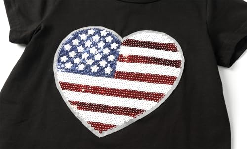 Mud Kingdom Girls Boys Independence Day T-Shirt Fashion Sequins 4th of July Top Summer American Flag 2-9Y4