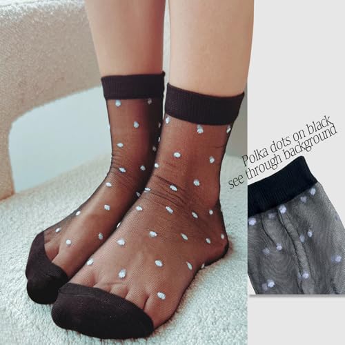 Women's Sheer Socks with Mesh Polka Dot Cute Casual Ankle Socks Ultra Thin Nylon Stocking 3-10Pairs2