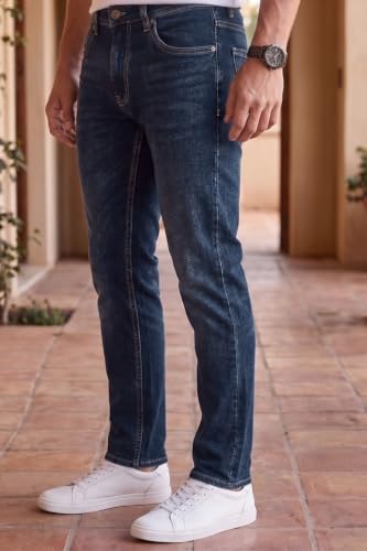 Image of Louis Philippe Men's Slim Fit Stretch Fabric for Comfort Premium Wash Aesthetic Authentic Twill and Durable Jeans
