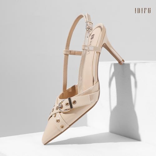Image of IDIFU IN3 Slingback Kitten Heels for Women Stiletto Heel Closed Pointed Toe Pumps Buckle Straps Dress Shoes Sexy Prom Party Work Trendy Fashion Comfortable Pumps Dressy Shoes