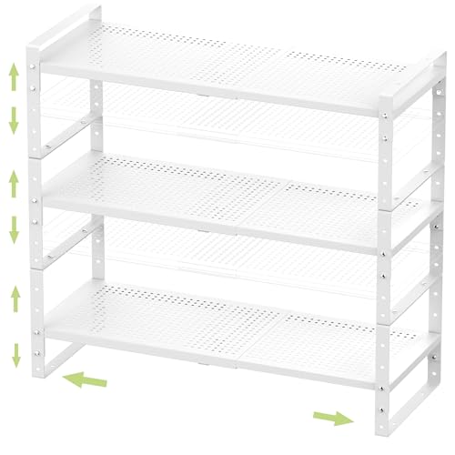 Image of Jojocross Expandable Stackable Aadjustable Shoe Rack Pantry Shelf for Kitchen Cabinets Counter Shelves Countertop Cupboard Storage Solution,Sturdy Heavy-Duty Metal Construction(3Packs/White/Medium)