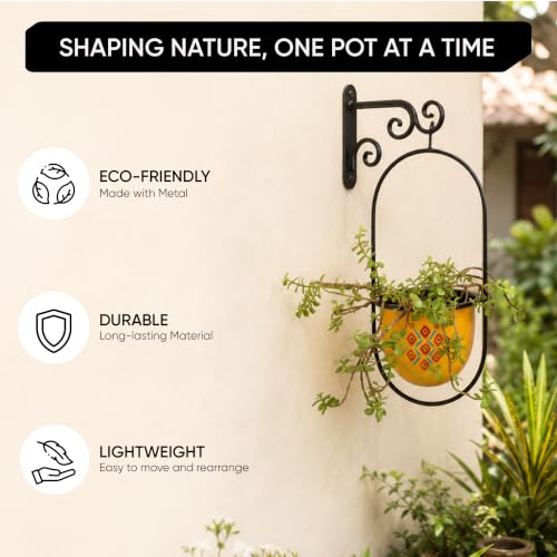 Image of AAKRITI ART CREATIONS Metal Hanging Planter | Handpainted Planter, Modern Art, Yellow Glossy Finish | Outdoor & Indoor Home Decor Items | Room Decoration Artifacts, Flower Pots for Living Room