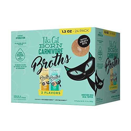 Tiki Cat Born Carnivore Broths Variety Pack Hydration and Flavor Supplement Cat Food Topper 1.3 oz. Pouch (Pack of 24)