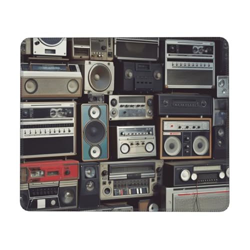 Mouse pad Vintage Wall of Radio Boombox Mouse Mat for Wireless Mouses Computer Keyboard Mats with Non-Slip Rubber Gaming Desk Pad Square Desk Mat for Office Laptop 7 x 8.6 in