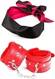 Fluffy Handcuffs with Chain, Comfortable Adjustable Padded Plush Cuffs and Soft Satin Blindfold