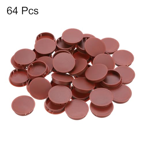 Image of MECCANIXITY 64PCS 38mm(1 1 /2 inch) Red Brown Plastic Hole Plugs, Flush Type Panel Hole Plugs Insert End Caps for Locking Hole Tubes Furniture Cabinet