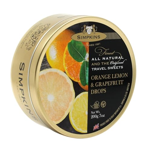Simpkins Candy Travel Sweet, Orange Lemon & Grapefruit Drops, 7 Ounce Tin (Pack of 6)