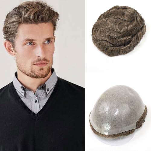 Men Toupee Human Hair Prosthesis System Hairpieces For Man Toupees PU #18