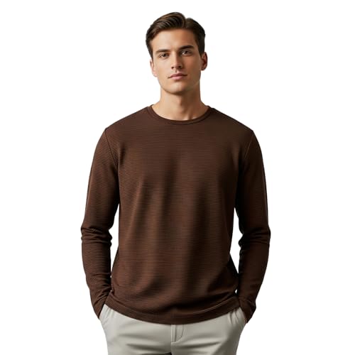 Image of Nobero Ottoman Texture Full Sleeve T-Shirt for Men | 240 GSM Regular fit Tshirt for Men | Casual Wear