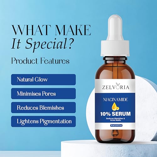 Image of 10% Niacinamide Face Serum with Hyaluronic Acid, Vitamin C & E | Brightening, Hydration & Oil Control | Reduces Acne Marks & Pores | Serum for Men & Women | Suitable for All Skin Types (30ML)